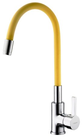 Смеситель Ledeme L4898-4 для кухонной мойки, хром/желтый 