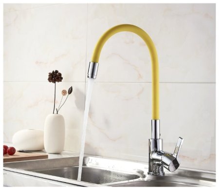 Смеситель Ledeme L4898-4 для кухонной мойки, хром/желтый 