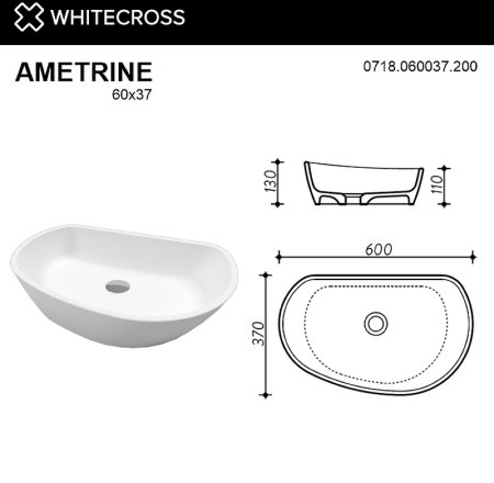 Раковина-чаша Whitecross Ametrine 60 0718.060037.200 Белая матовая 