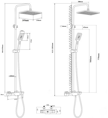 Душевая система Bond Cube B03-9488 с термостатом Черная матовая 