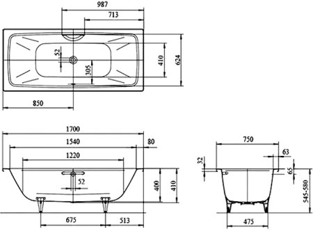 Стальная ванна Kaldewei Cayono Duo 724 170x75 272400013001 с покрытием Easy-clean 