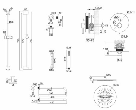 Душевая система Whitecross Y black YSET05BL Черная матовая 
