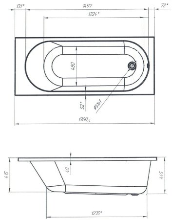 Акриловая ванна Creto Solly 170х70 18-17070 без гидромассажа 