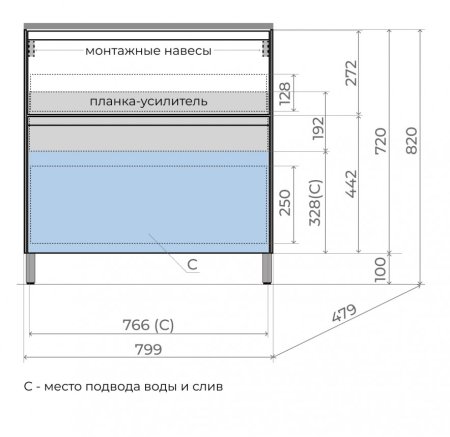 Тумба напольная "ЛИМА 80" эмаль, под раковину LINE 80, 2 ящ., PLUS, белый матовый 