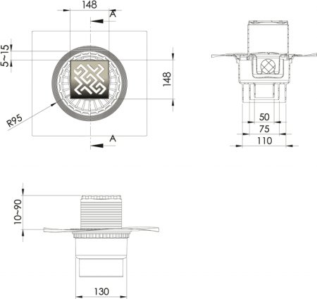 Душевой трап Berges Zentrum Antik 150x150 091465 с решеткой Хром 