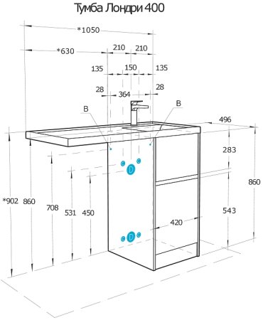 Тумба под раковину Aquaton Лондри 105 1A267001LH0C0 Дуб Сантана без фасада 