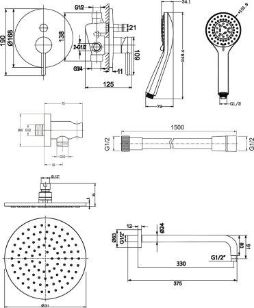 Душевой комплект Omnires Y SYSY21 С ВНУТРЕННЕЙ ЧАСТЬЮ, хром 
