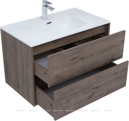 Тумба с раковиной Aquanet Lino 80 (Flat) дуб веллингтон 