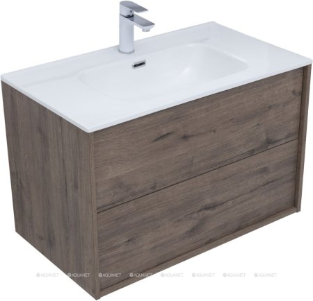 Тумба с раковиной Aquanet Lino 80 (Flat) дуб веллингтон 