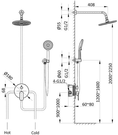 Душевая система Vincea Esse VSFW-1E1CH Хром 