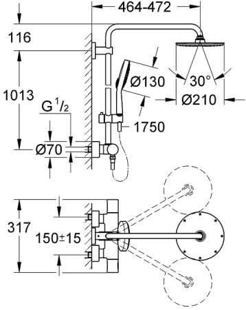 Душевая система Grohe Rainshower 27967000 с термостатом Хром 
