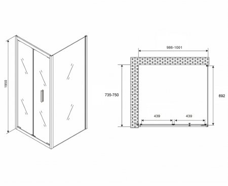 Душевой уголок Abber Sonnenstrand 100х75 AG07100B-S75B профиль Черный стекло прозрачное 