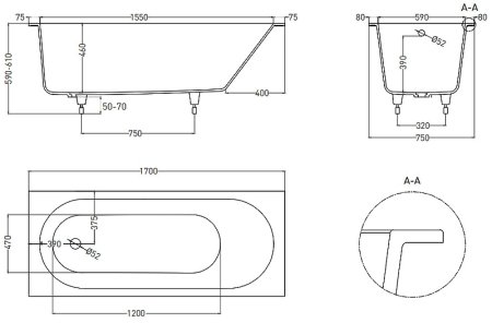 Ванна из искусственного камня Salini Ornella 170х75 102311G Белая глянцевая 