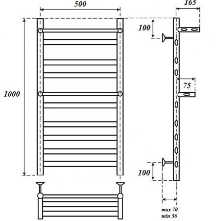 Электрический полотенцесушитель Point Артемида PN14150PE П8 500x1000 c 2 полками левый/правый Хром 