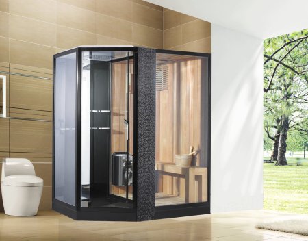 Душевая кабина Orans Diamond SR-89103RS-black с финской сауной и баней правая черная 