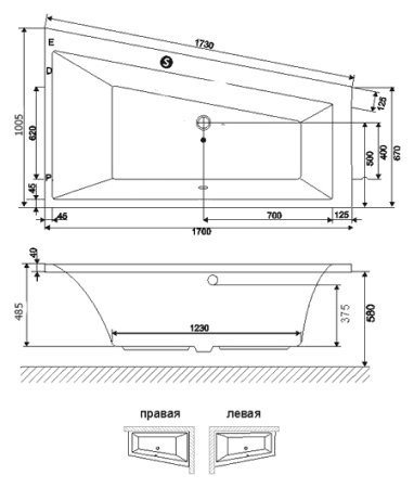 Акриловая ванна Excellent Sfera 170x100 левая 