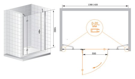 Душевая дверь в нишу Cezares Bergamo B13 40 60/40 C Cr L 