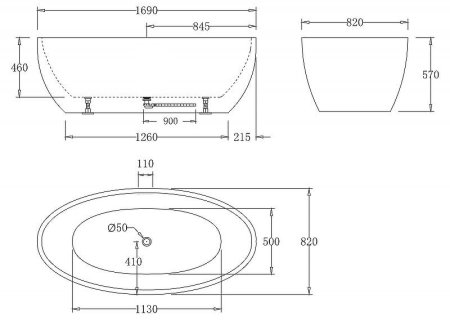 Акриловая ванна BelBagno 169x82 BB69-1700-W0 без гидромассажа 