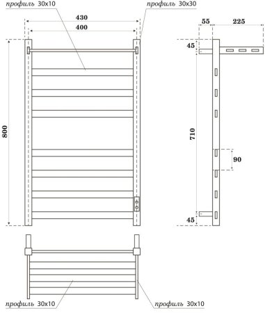 Полотенцесушитель электрический APEXTERMO Terra TR01184BM 800x400 с полкой, черный матовый 