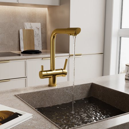 Смеситель WasserKRAFT A8387 для кухонной мойки, золото 