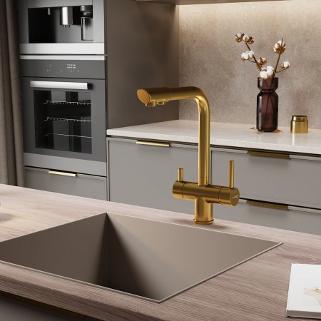 Смеситель WasserKRAFT A8387 для кухонной мойки, золото 