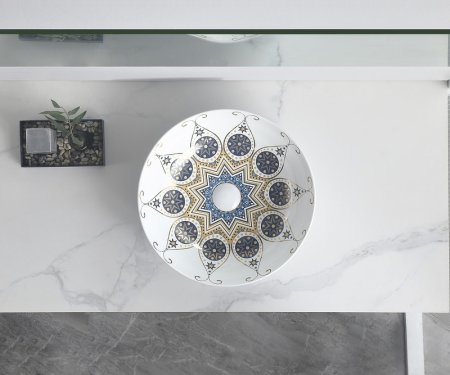 Раковина-чаша Bronze de Luxe Lotos 40 5008 Белая Синяя 