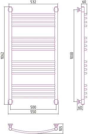 Водяной полотенцесушитель Сунержа Богема+ выгнутая 1000х500 020-0221-1050 Шампань 