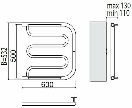 Водяной полотенцесушитель Terminus Фокстрот 500x600 4620768881299 с полкой Хром 
