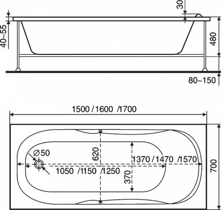 Акриловая ванна Bas Ибица стандарт 150x70 на ножках 
