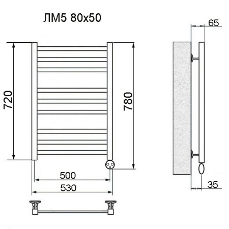 Полотенцесушитель электрический Ника Modern ЛМ-5 80/50 черный масляный 