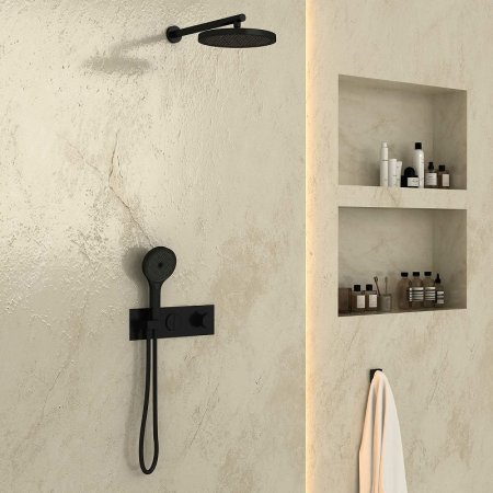 Душевая система Vincea VSFW-422T2MB с термостатом Черная матовая 