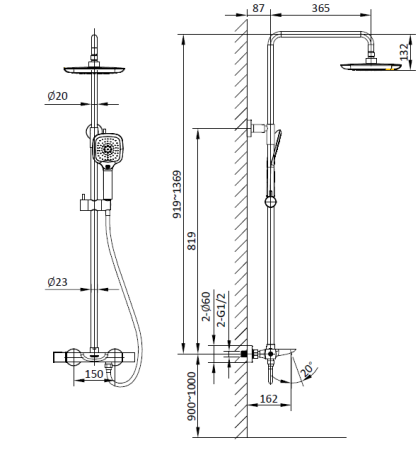 Душевая система с термостатом AltroBagno Diretto 03-04.13 Bi хром / белый 