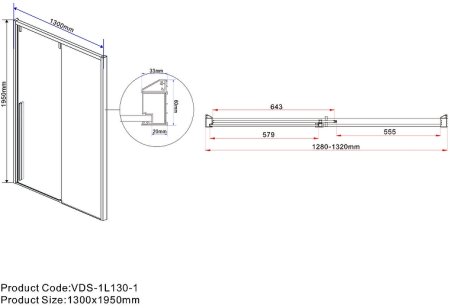 Душевая дверь Vincea Lugano 130 VDS-1L130CLB-1 профиль Черный стекло прозрачное 