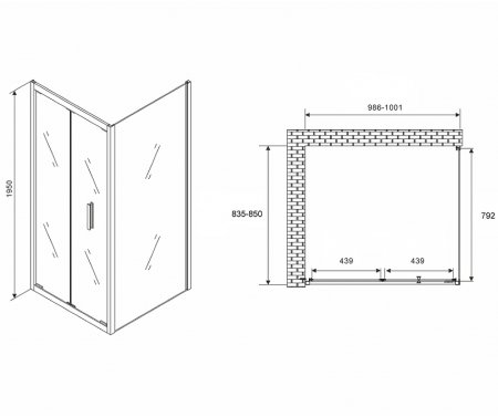 Душевой уголок Abber Sonnenstrand 100х85 AG07100B-S85B профиль Черный стекло прозрачное 