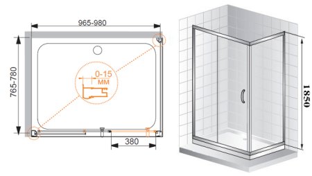Душевой уголок Cezares Pratico AH1 100/80 C Cr + душевой трап 