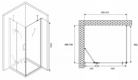 Душевой уголок Abber Zart 90x70 AG08090-S71 профиль Хром стекло прозрачное 