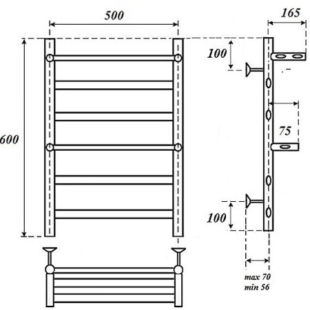 Электрический полотенцесушитель Point Артемида PN14156PE П4 500x600 c 2 полками левый/правый Хром 