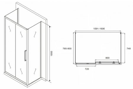 Душевой уголок Abber Schwarzer Diamant 160x80 AG30160MH-S80M-S80M профиль Хром стекло матовое 