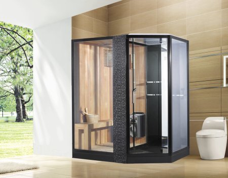 Душевая кабина Orans Diamond SR-89103LS-black с финской сауной и баней левая черная 