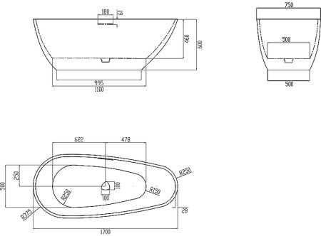 Ванна из искусственного камня Abber Dortmund 170x75 AM9911G Серая без гидромассажа 