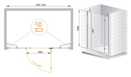 Душевая дверь в нишу Cezares Bergamo B13 40 60/30 C Cr R 