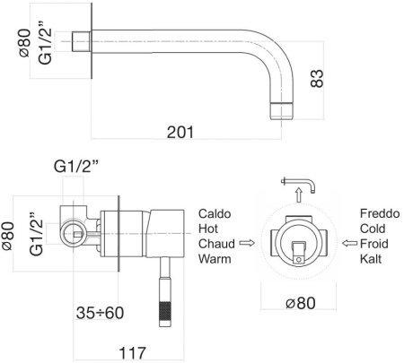 Смеситель для раковины Webert Rimini RI830606794, золото матовое 