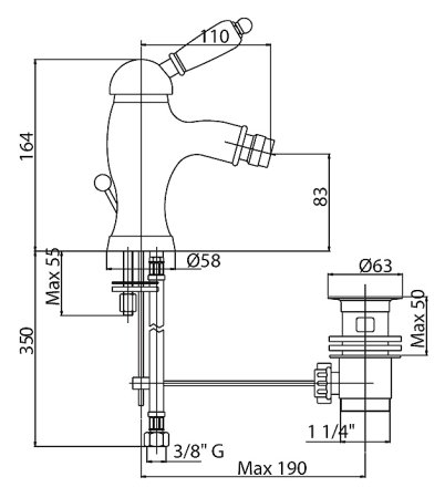 Смеситель Cezares Elite ELITE-BSM1-03/24-M для биде 