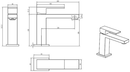 Смеситель для раковины Boheme Qubic 471-GM Оружейная сталь матовая 