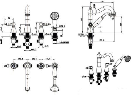 Смеситель на борт ванны Boheme Camelia 391 Бронза 