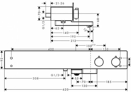 Смеситель для ванны Hansgrohe ShowerTablet 13109000 с термостатом Хром 