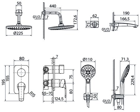 Душевая система с тропическим душем, ручным душем и изливом IDDIS Ray белый матовый (RAYWT03i68) 