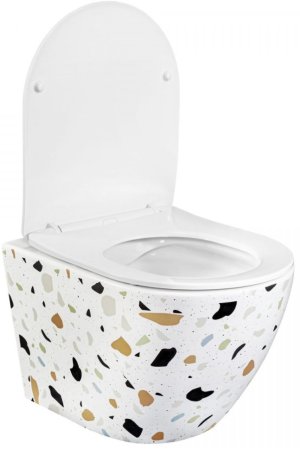 Подвесной безободковый унитаз с сиденьем микролифт Rea Carlo Terazzo REA-C8005 