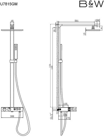 Душевая система Black&White Universe U7815GM 7815GM с термостатом Gun Metal 