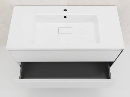 Тумба подвесная "ЛИМА 100" эмаль, под раковину LINE 100, 2 ящ., PLUS, белый матовый 